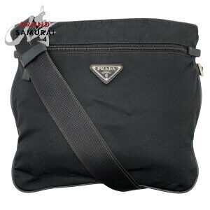 Prada Tessuto triangular logo plate black nylon shoulder bag